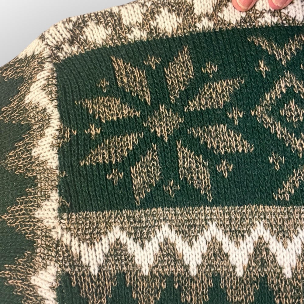 Vintage Holiday‎ Sweater Womens L Snowflake Fair Isle Pullover Green Nature Rose - Picture 5 of 8